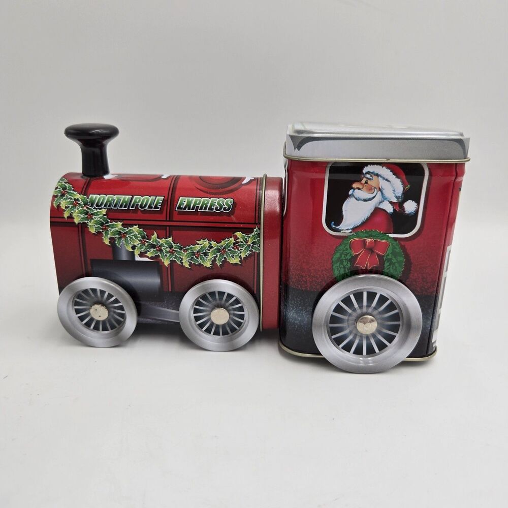 1999 North Pole Express Train Tin Christmas Santa Penguin W/Original Receipt VTG